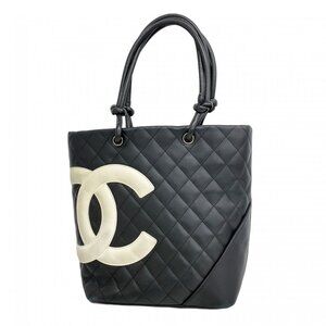 CHANEL Black Lambskin Leather Tote Bag